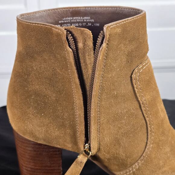 Preloved Tory Burch Sofia Logo Ring High Heel Ankle Suede Leather Booties Brown - Picture 5 of 12